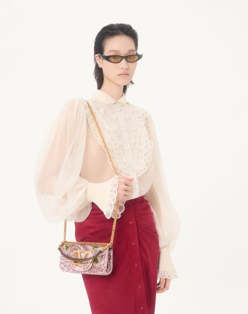 Valentino Garavani - Borsa A Spalla Piccola Valentino Garavani Locò Ricamata - Rosa/multicolor - Donna - Borse A Spalla