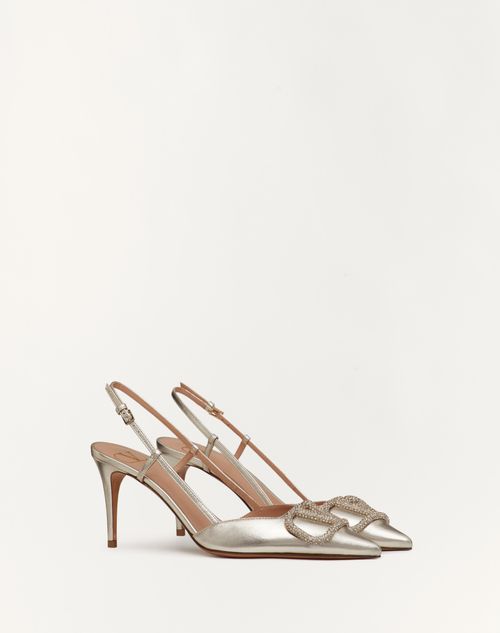 Valentino Garavani - Zapatos De Salón Destalonados Vlogo Glow De Napa Laminada Con Tacón De 80 mm - Platino - Mujer - Calzado