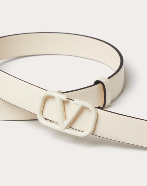 Valentino Garavani - Vlogo Signature Belt In Shiny Calfskin 20mm - Light Ivory - Woman - Belts