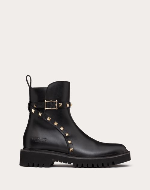 Valentino Garavani - Bota Al Tobillo Rockstud De Cuero De Becerro Con Tacón De 90 mm - Negro - Mujer - Botas