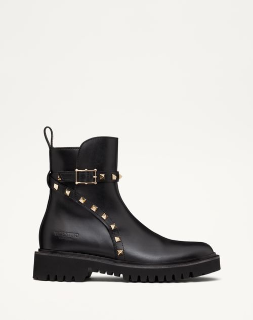 Valentino Garavani - Bota Al Tobillo Rockstud De Cuero De Becerro Con Tacón De 90 mm - Negro - Mujer - Botas