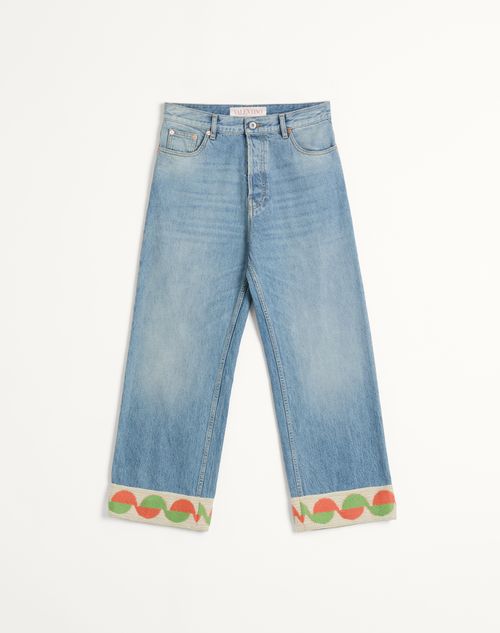 Valentino - Denim Pants With Jacquard Hem - Denim - Man - Denim