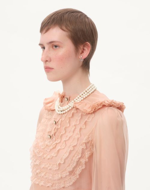 Valentino Garavani - Vlogo Signature Earrings In Metal, Pearl And Swarovski® Crystals - Palladium/cream/crystal - Woman - Jewellery