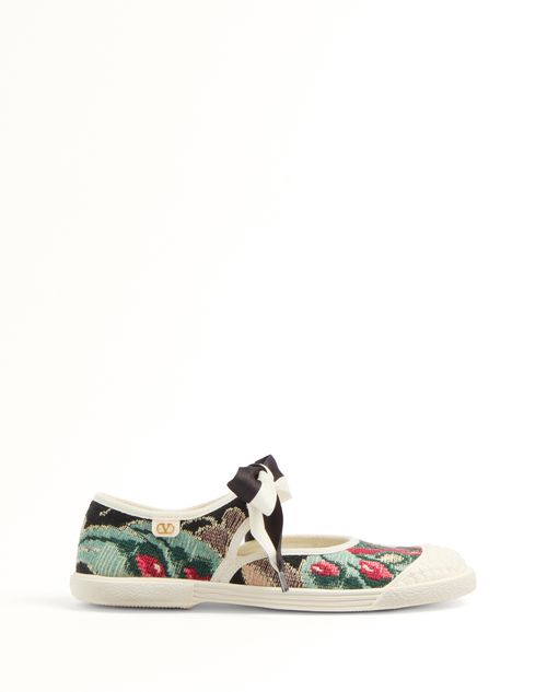 Valentino Garavani - Bay By Bay Ballerina Trainer In Jacquard Fabric With Floral Embroidery - Multicolour - Woman - Shoes