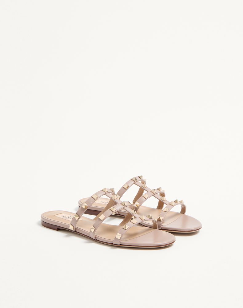 Valentino Garavani Rockstud Flat Slide Sandal Woman Poudre 39.5