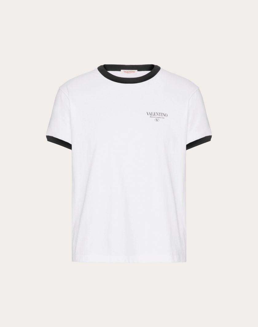 Valentino Handbags T-shirt In Cotone Con Stampa Valentino per Uomo in Bianco/ Nero | Valentino IT