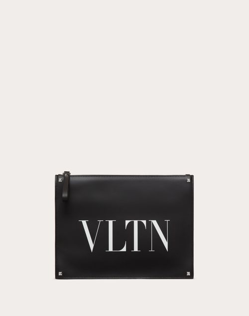 Valentino Garavani - Vltn Leather Clutch - Black/white - Man - Clutches And Pouches