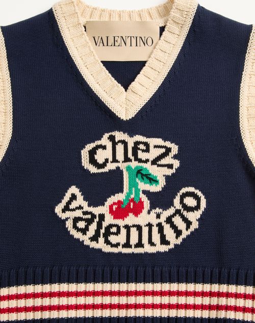 Valentino - Cotton Knit Vest - Navy/birch - Woman - Shirts And Tops