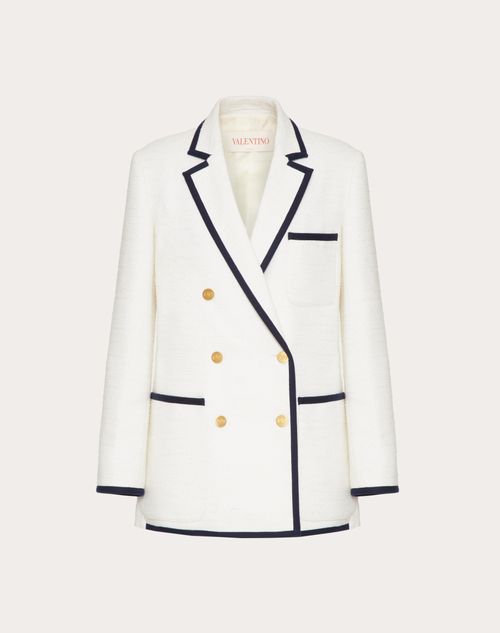 Valentino - Crisp Tweed Blazer - Ivory/navy - Woman - Jackets And Blazers