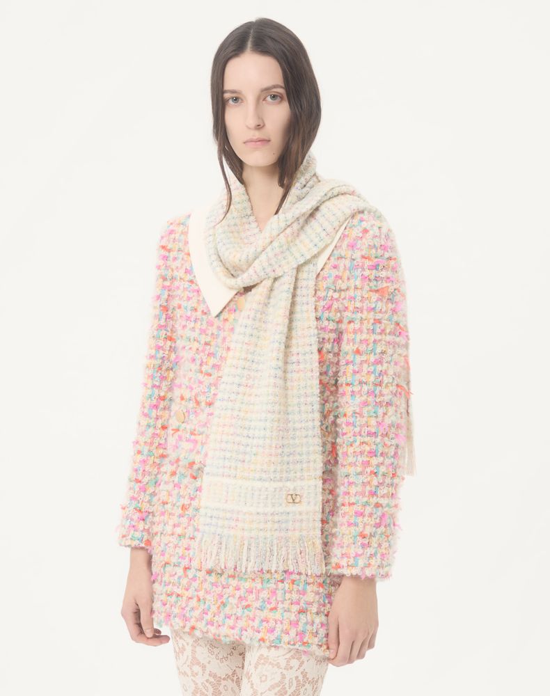 Valentino Garavani Vlogo Signature Wool And Cashmere Scarf Woman Ivory/Gold Uni