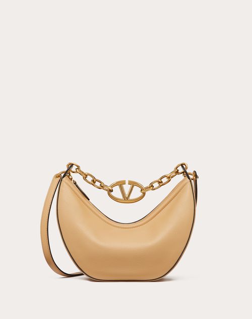 Valentino Garavani - Small Vlogo Moon Hobo Bag In Grainy Calfskin With Chain
 - Cappuccino - Woman - Gifts For Her