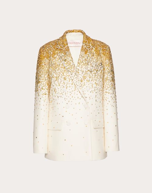 Valentino - Blazer De Crepe Couture Bordado - Marfil/dorado - Mujer - Abrigos Y Chaquetas