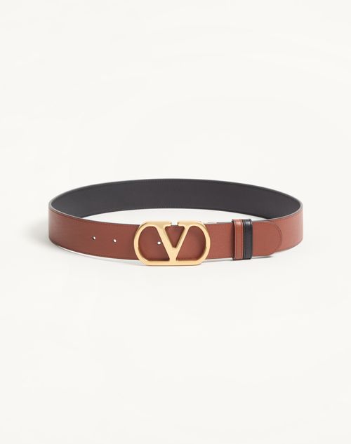 Valentino Garavani - Reversible Vlogo Signature Belt In Glossy Calfskin 40 Mm - Black/deep Caramel - Woman - Belts