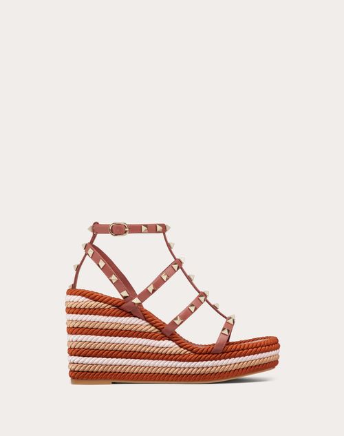 Valentino Garavani - Rockstud Wedge Sandal With Calfskin Straps 95mm - Gingerbread/multicolor - Woman - Espadrilles - Shoes