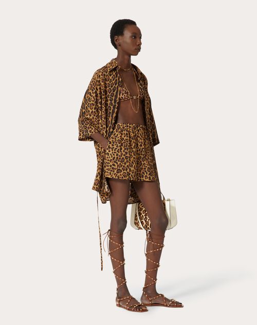 Valentino - Shorts In Animalier Crepe De Chine - Animal Print - Woman - Pants And Shorts