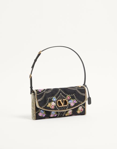 Valentino Garavani - Bolso De Hombro Pequeño Bordado Valentino Garavani Devain - Negro/varios Colores - Mujer - Bolsos De Hombro