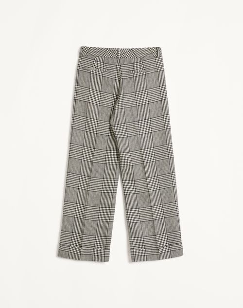 Valentino - Wool Pants With Turn-ups With Check Pattern On Houndstooth - Ivory/black - Man - Pants And Shorts