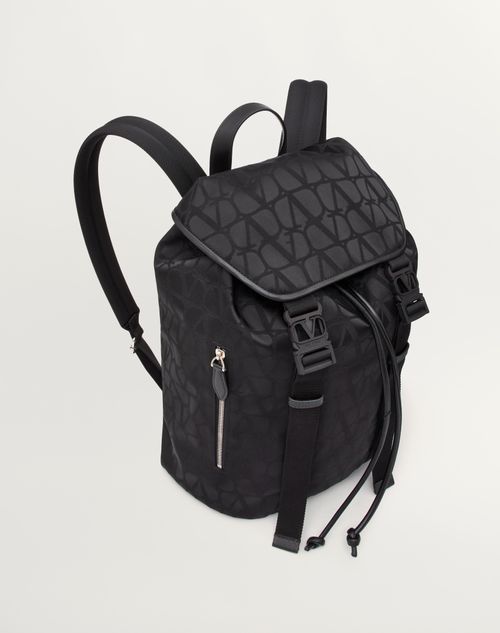 Valentino Garavani Men's Toile Iconographe Backpack with Leather Detailing - Black - Backpacks