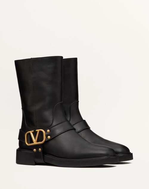 Valentino Garavani - Botas Al Tobillo Vlogo Signature De Cuero De Becerro Con Tacón De 30 mm - Negro - Mujer - Botas