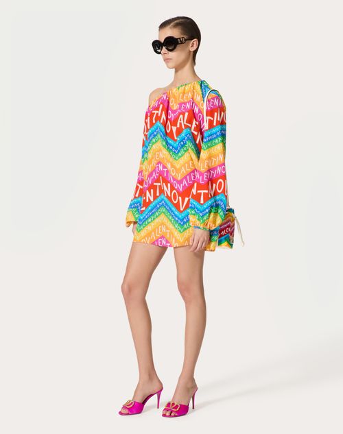 Valentino - Short Dress In Valentino Chevron24 Crepe De Chine - Multicolour - Woman - Dresses