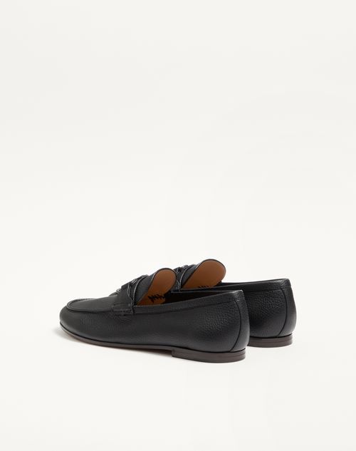 Valentino Garavani - Vlogo Signature Deer Leather Loafer - Black - Man - Loafers And Driver
