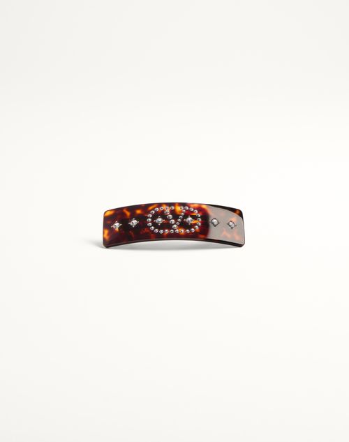 Valentino Garavani - Barrette Vlogo Signature En Résine, Métal Et Cristaux - Multicolor - Femme - Accessoires De Cheveux