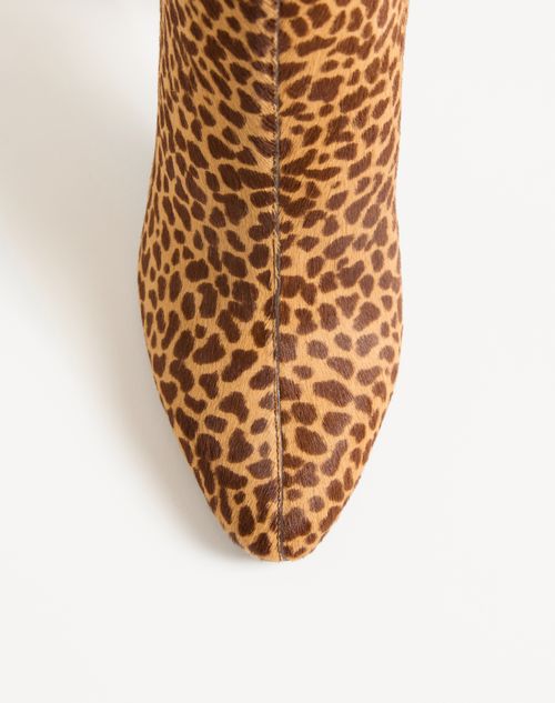 Valentino Garavani - Hotty Boot In Pony-effect Calfskin With Floral Embroidery And Fur 100mm - Animal Print - Woman - Boots And Ankle Boots
