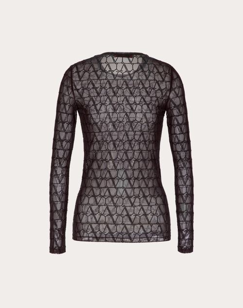 Valentino - Toile Iconographe Jersey Tulle Embroidered Rhinestone Top - Ebony/black - Woman - Tshirts And Sweatshirts
