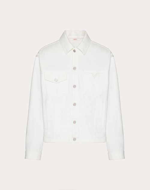 Valentino - Denim Jacket With Rubberized V Detail - Ivory - Man - Denim