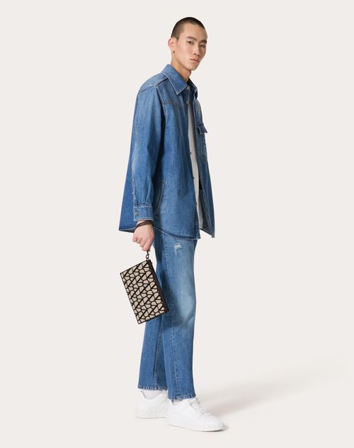 Valentino Garavani - Bolso Tipo Sobre De Toile Iconographe Con Detalles De Cuero - Beis/negro - Hombre - Bolsos Clutch Y Tipo Sobre