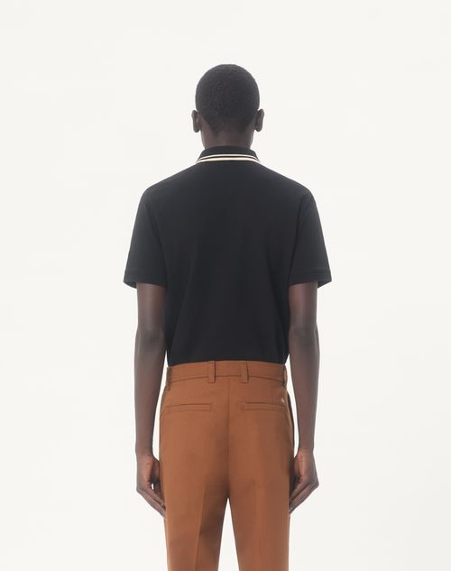 Valentino - Cotton Piqué Polo Shirt With Vlogo Patch - Black - Man - T-shirts And Sweatshirts