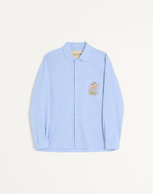 Valentino - フローラルエンブロイダリー オックスフォード コットン シャツ - アジュールブルー - メンズ - シャツ