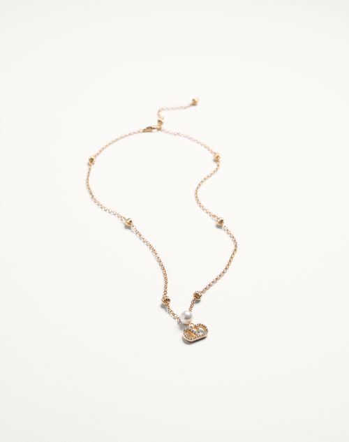 Valentino Garavani - Vlogo Signature Halskette Aus Metall, Perlen Und Swarovski®-kristallen - Gold/creme/crystal - Frau - Schmuck Und Uhren
