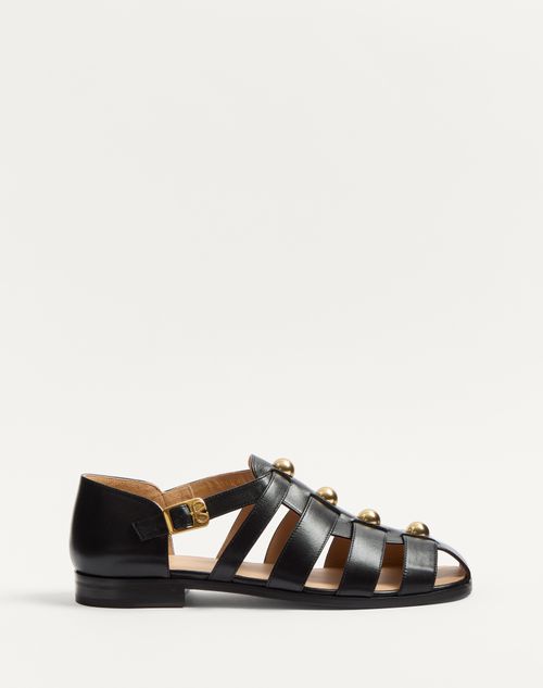 Valentino Garavani - Studshield Fisherman Calfskin Sandal - Black - Man - Sandals