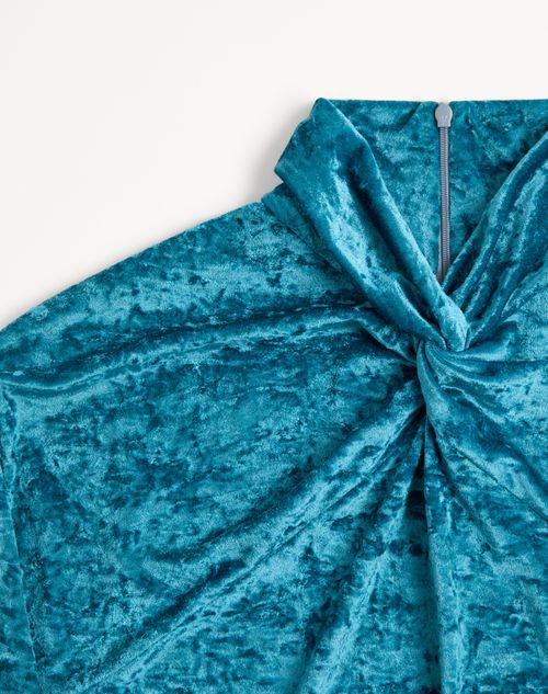 Valentino - Valentino Stretch Chenille Top With Knot At The Neck - Teal - Man - T-shirts And Sweatshirts