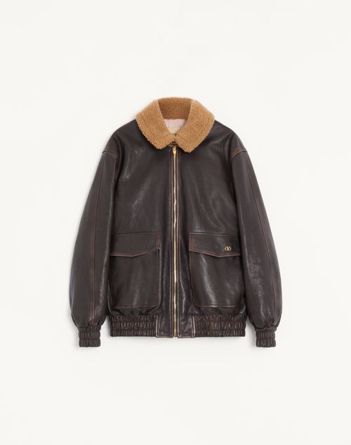 Valentino - Aged-effect Leather Caban - Testa Di Moro - Woman - Coats And Outerwear