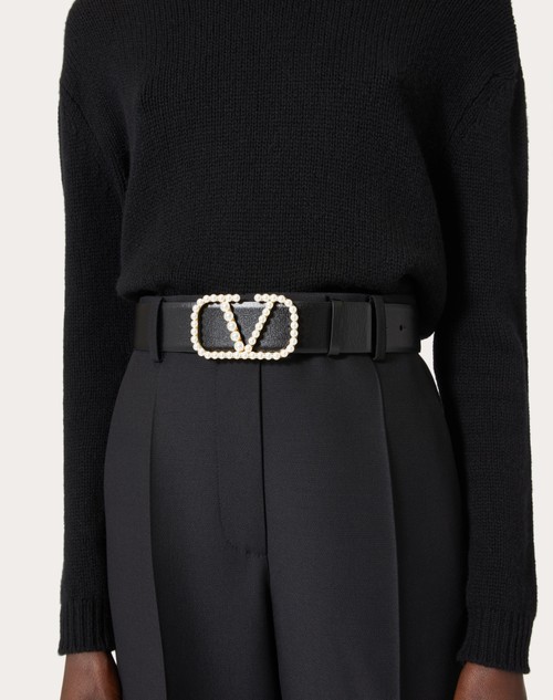 Valentino Garavani VLogo Signature pebbled belt - Black