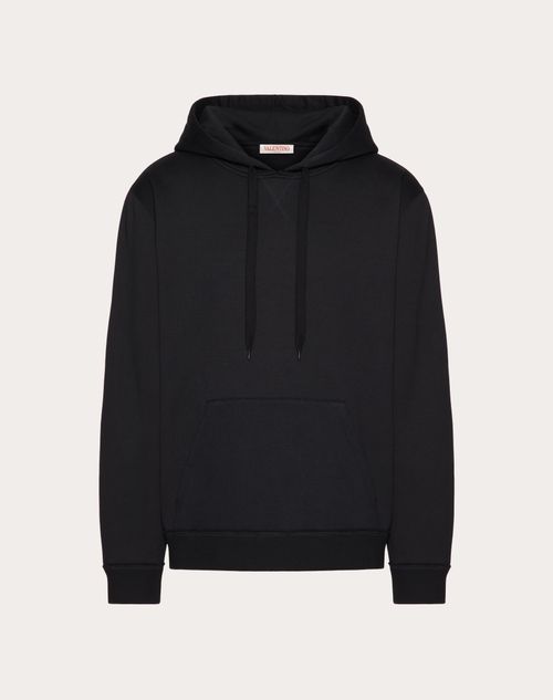 Valentino - Cotton Hooded Sweatshirt With Black Untitled Studs - Black - Man - Sweatshirts