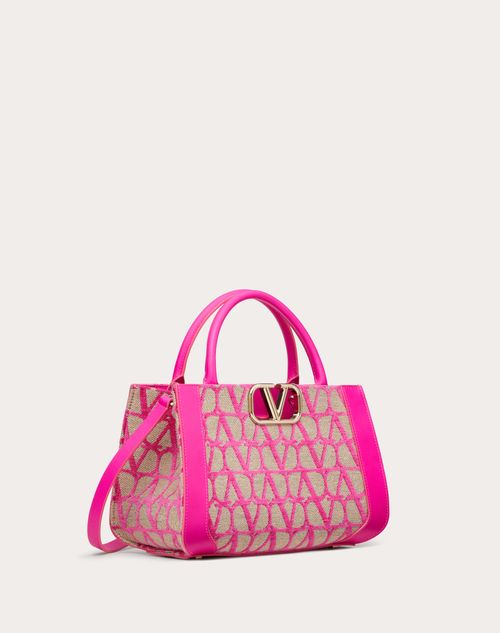 V Logo Signature Toile Iconographe Small Tote Bag in Pink