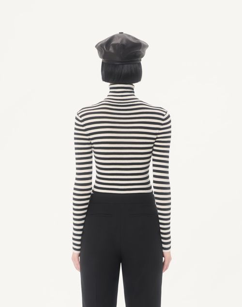 Valentino - Striped Wool Sweater - Ivory/black - Woman - Knitwear
