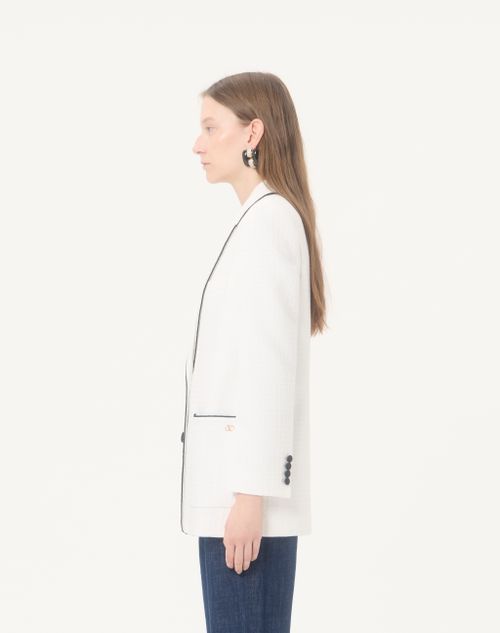 Valentino - Canestrello Cotton Tweed Jacket - Latte/black - Woman - Jackets And Blazers