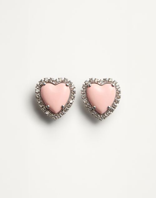 Valentino Garavani - Coeur Hyperbole Earrings In Metal, Resin And Swarovski® Crystals - Palladium/pink - Woman - Fashion Jewelry