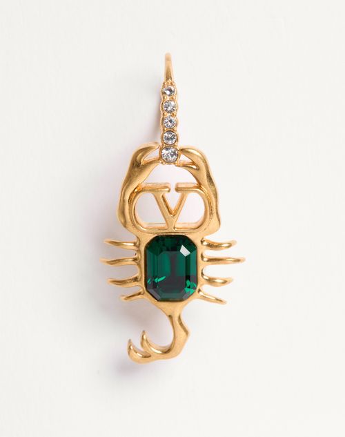 Valentino Garavani - Gardienne Earrings In Metal, Crystals And Glass - Antique Brass/emerald - Woman - Jewellery