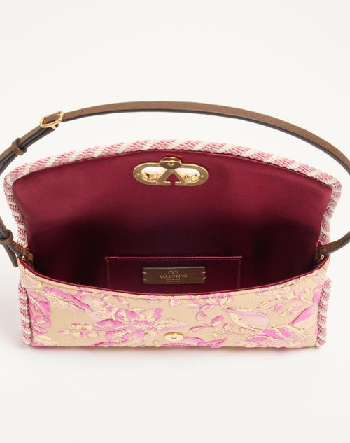 Valentino Garavani - Valentino Garavani Devain Small Shoulder Bag In Jacquard Cloqué Fabric - Beige/pink - Woman - Shoulder Bags