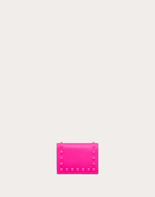 Small Rockstud Calfskin Wallet for Woman in Black