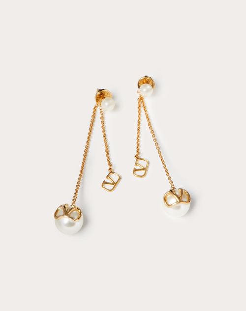 Vロゴ シグネチャー スワロフスキー クリスタル X パールビーズ ピアス For 女性 インチ ゴールド Valentino Jp