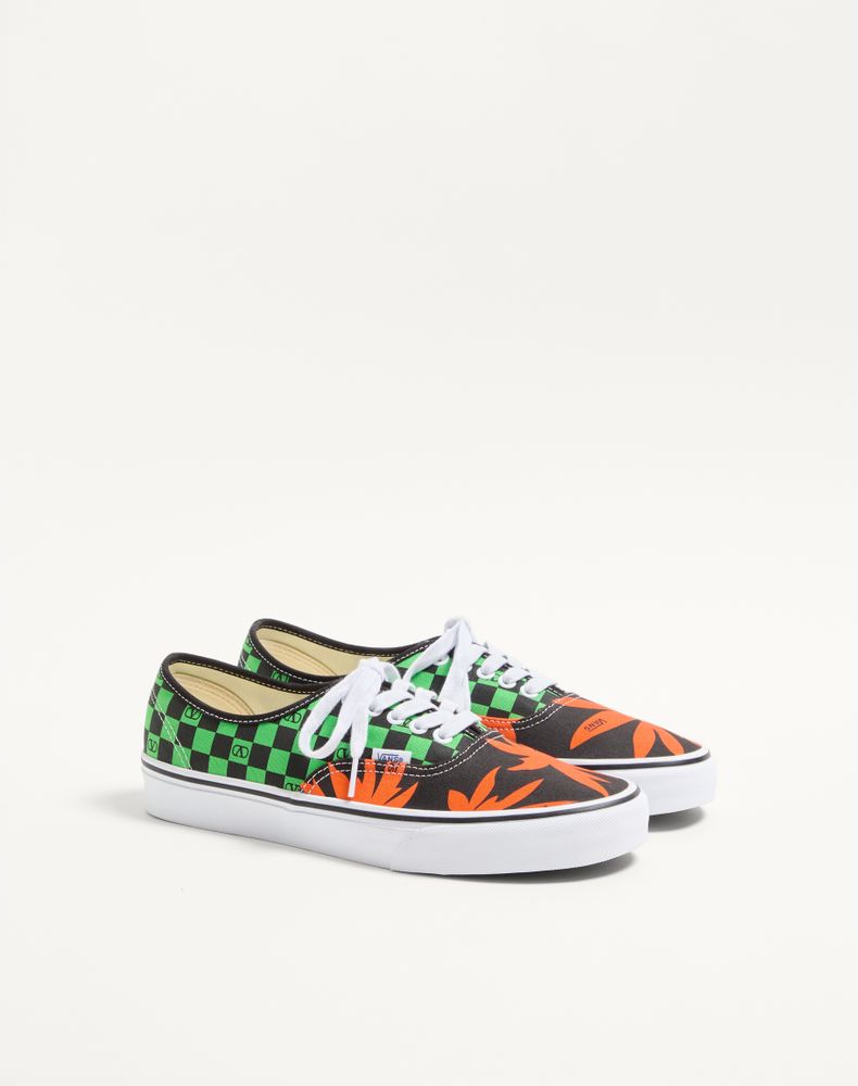 Valentino Garavani And Vans Low-Top Fabric Trainer With Vlogo Checkerboard Print And Tropical Leaves Print Man Black/Red/Green 39