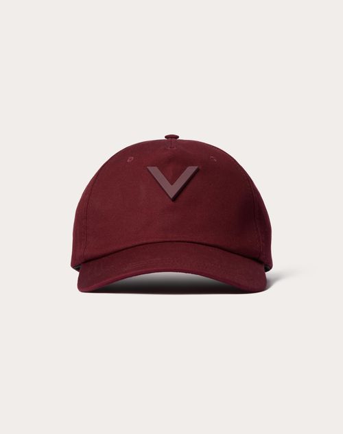 Valentino Garavani - V Detail Cotton Baseball Cap With Metal V Appliqué - Rubin - Man - Hats And Gloves