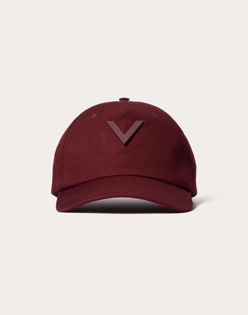 Valentino Garavani - Cappello Baseball V Detail In Cotone Con Applicazione V In Metallo - Rubino - Uomo - Cappelli E Guanti