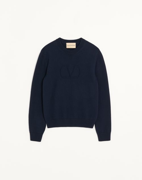 Valentino - Valentino Wool Sweater With Tone-on-tone Vlogo Signature Embroidery - Navy - Man - Knitwear